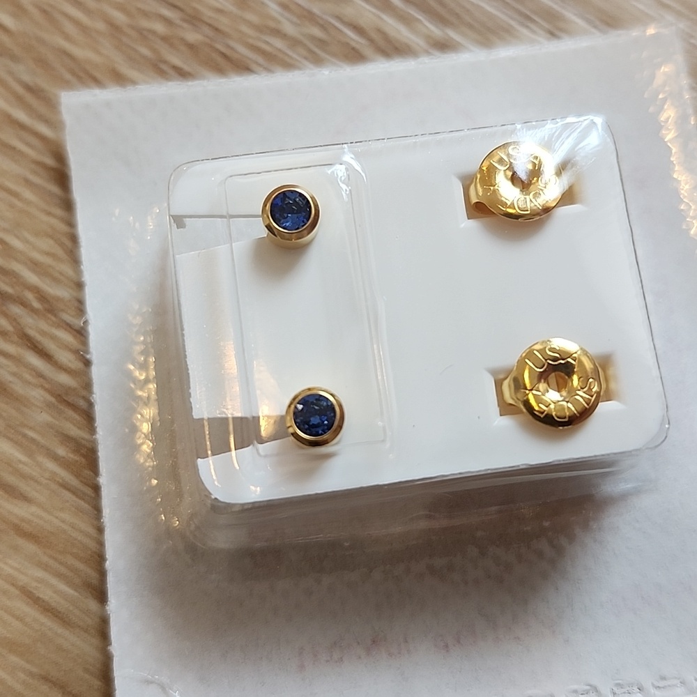 Gold Stud Blue Stone Earrings Set
